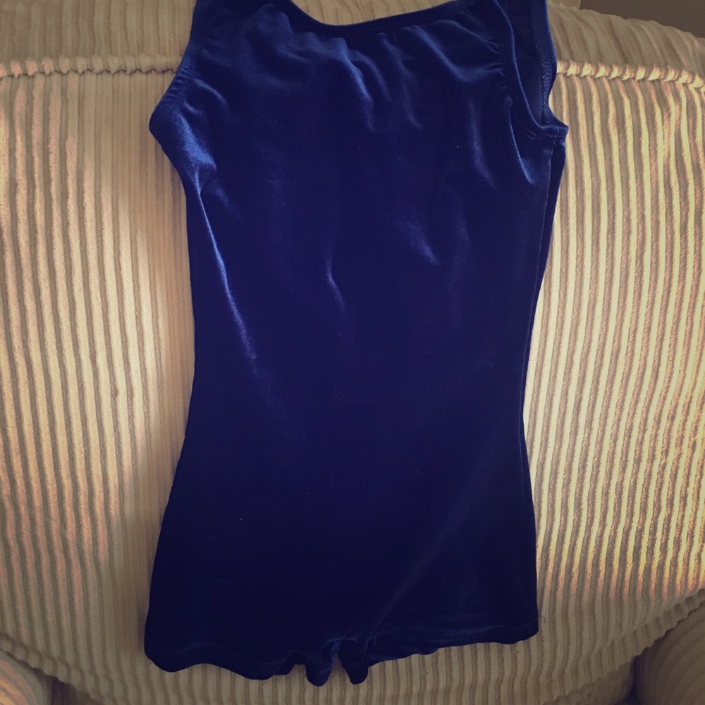 Royal blue velvet biketard girls activewear 8-10